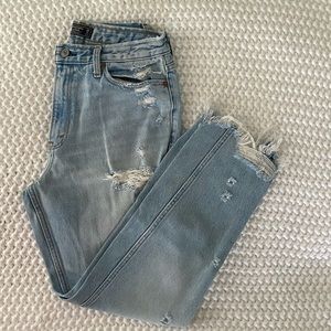 Abercrombie & Fitch Light Wash Distressed Mom Jeans